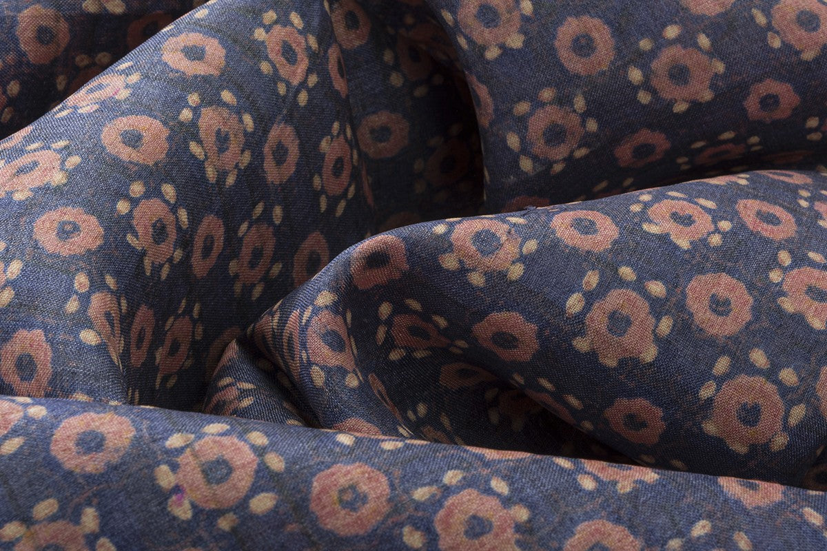 Charcoal Grey 100 % Pure Tussar Handblock Printed Fabric