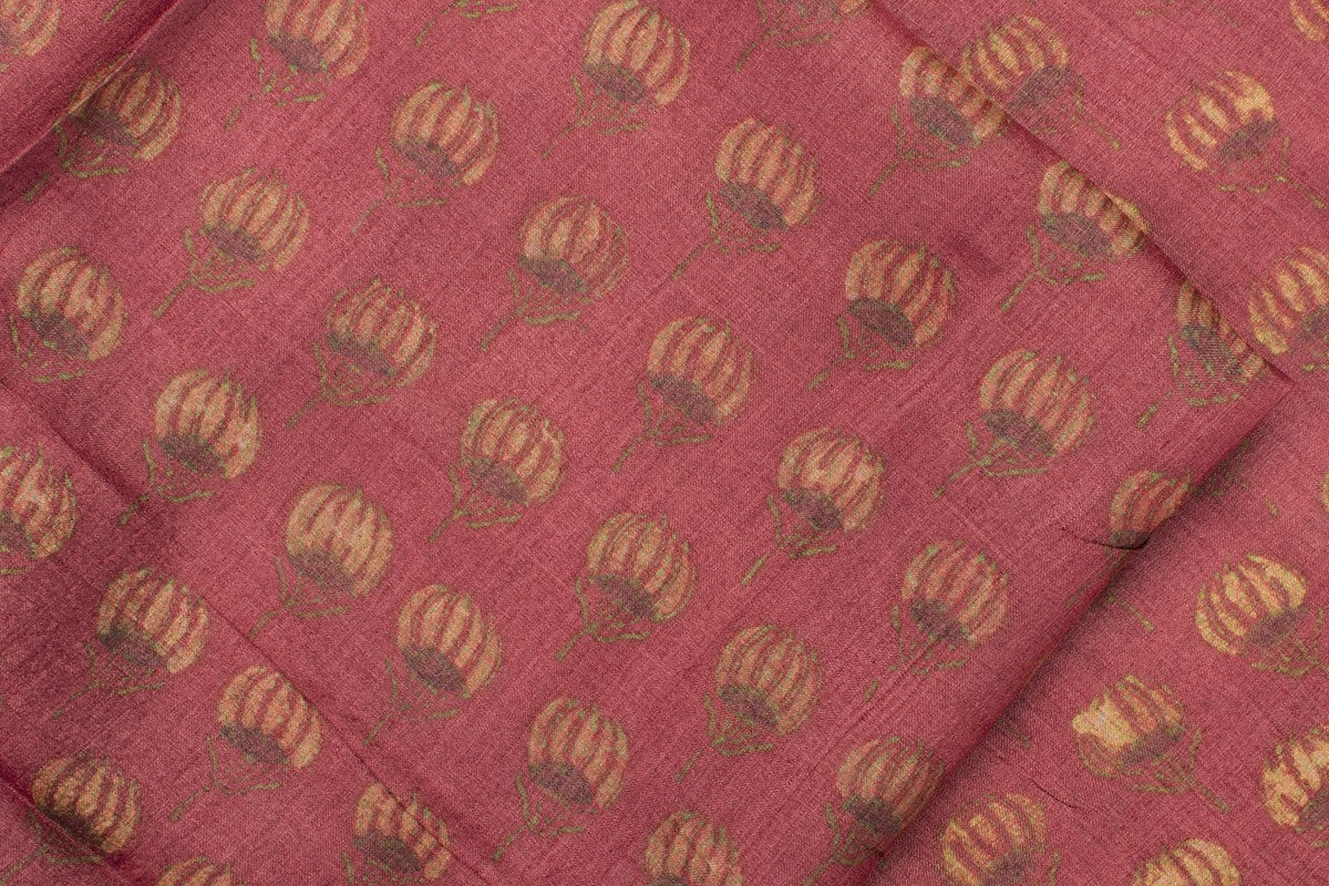 Maroon 100 % Pure Tussar Handblock Printed Fabric