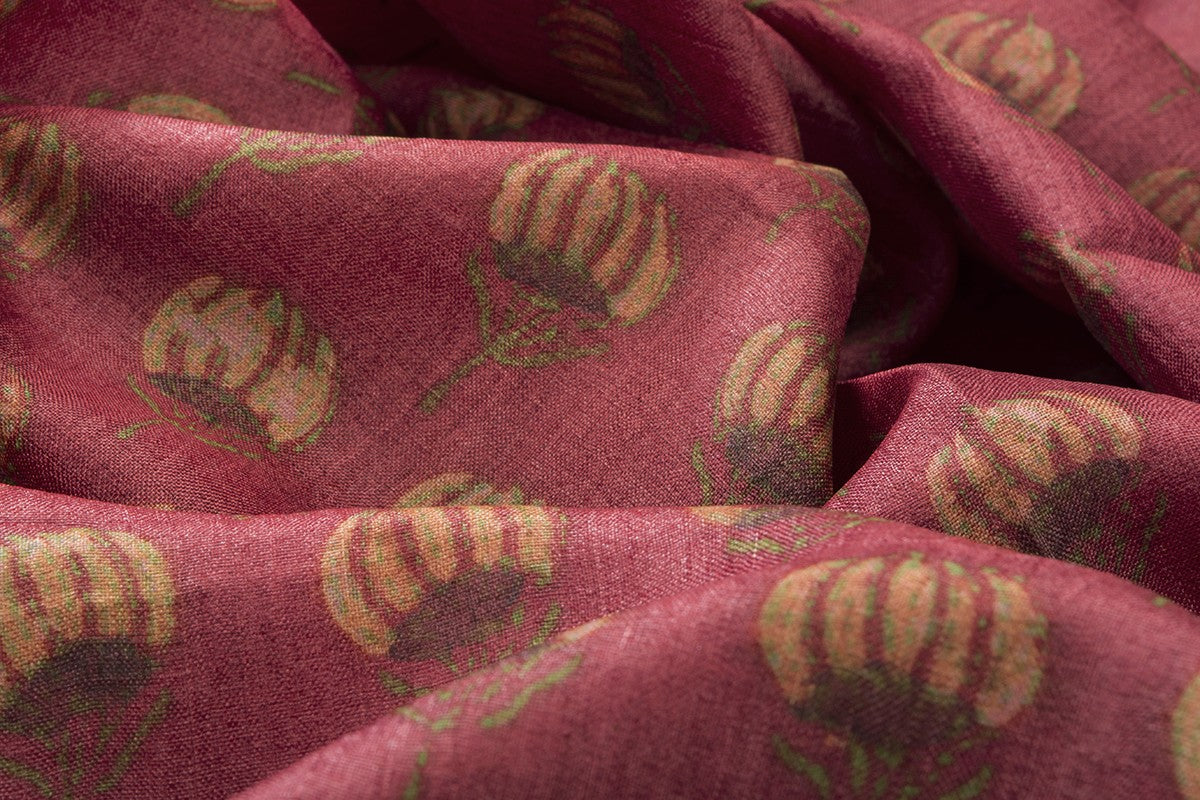 Maroon 100 % Pure Tussar Handblock Printed Fabric