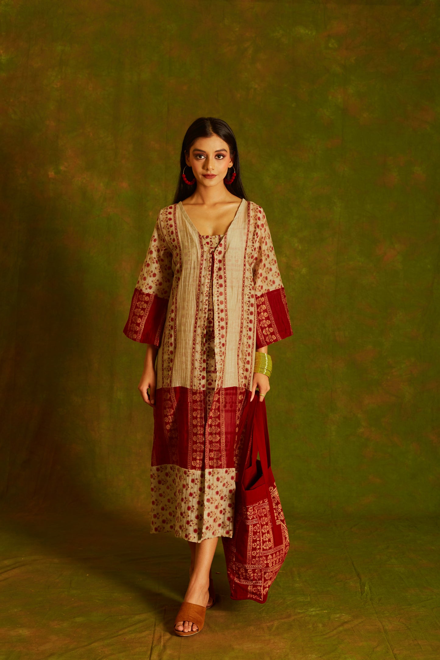 Jashan Surkh -Surmai Chanderi Dress with Shrug