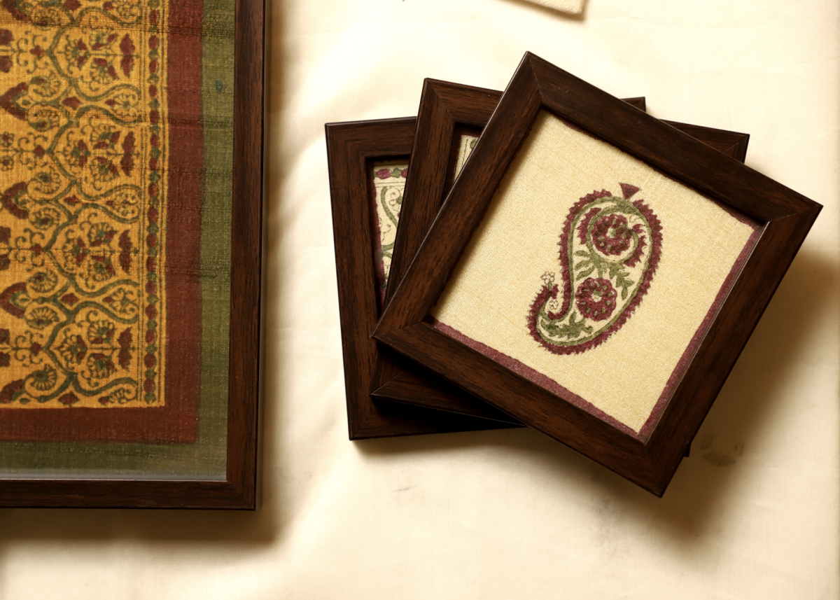 Set Of 6 -wooden Block Printed Coaster