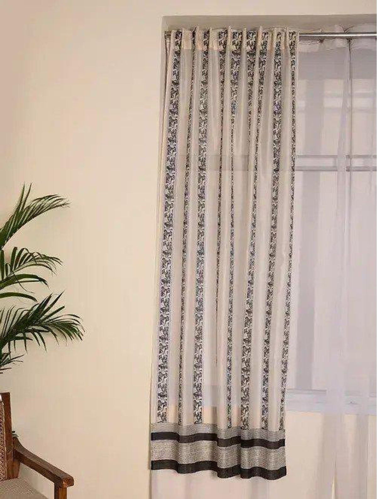 Chanderi Black Border Curtains (Set of 2)