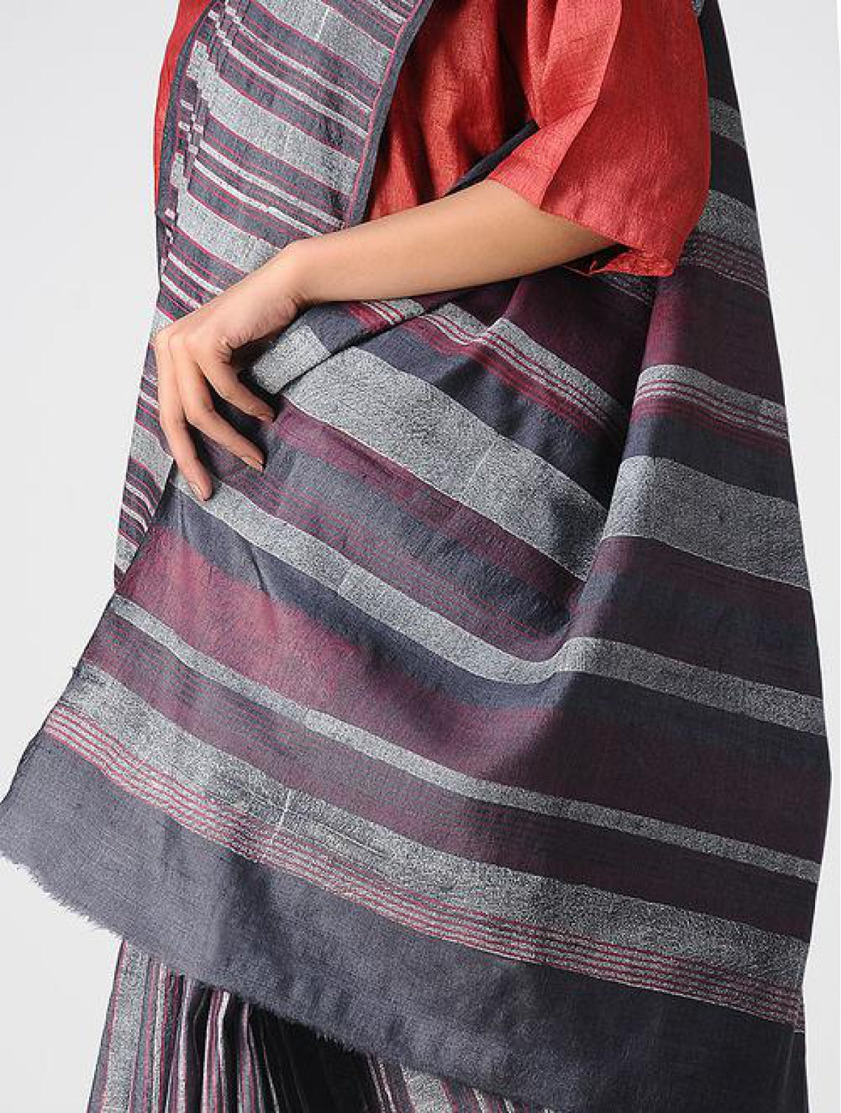 Black Handcrafted 100 % Tussar Silk Handblock Block Printed Saree