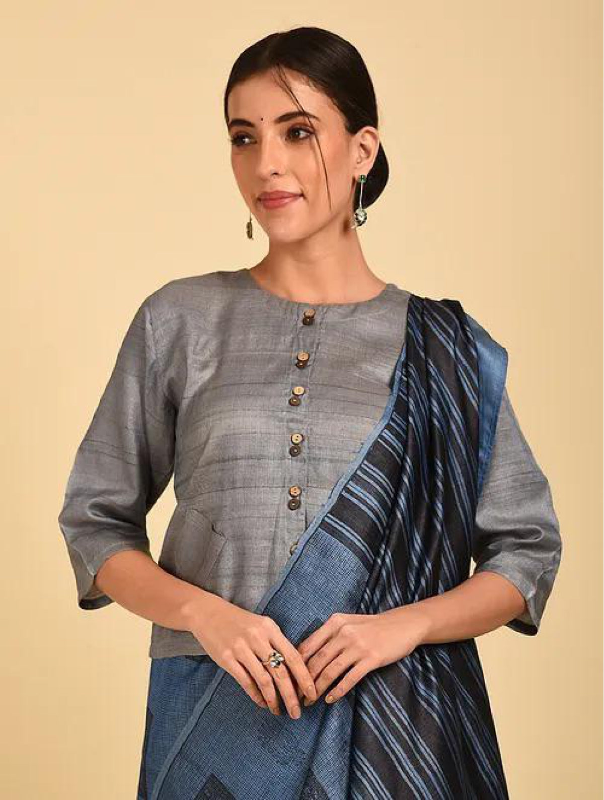 Grey 100 % Silk Tussar Blouse