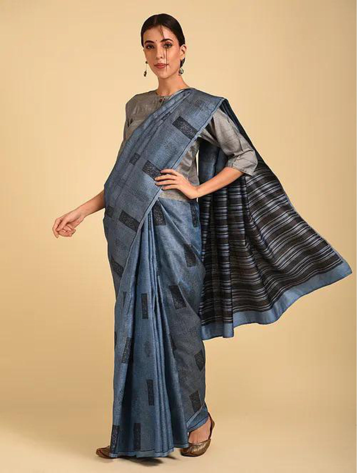 Blue Tussar Saree