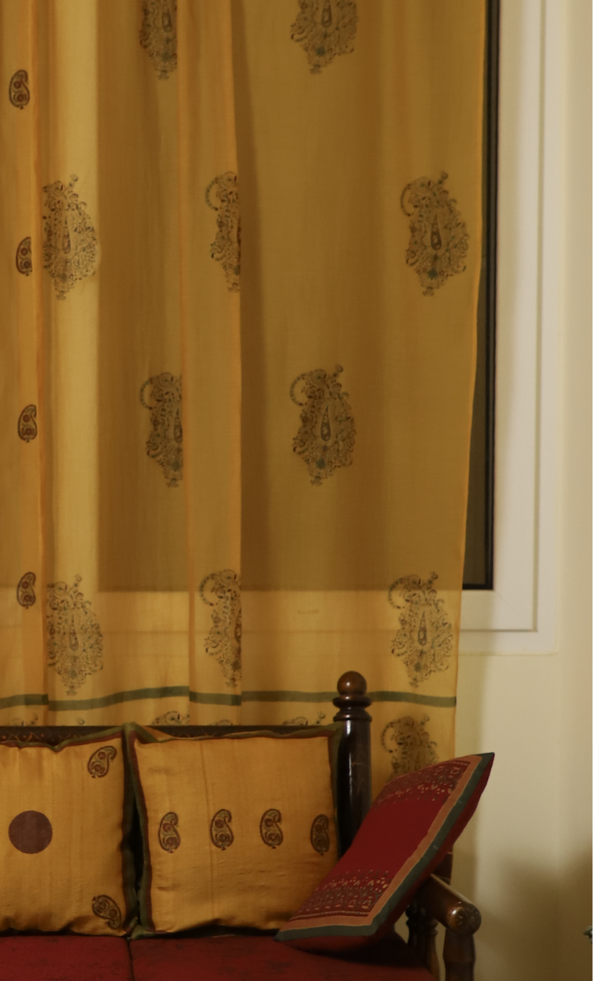 Set Of 2 Chanderi Handblock Printed Curtains