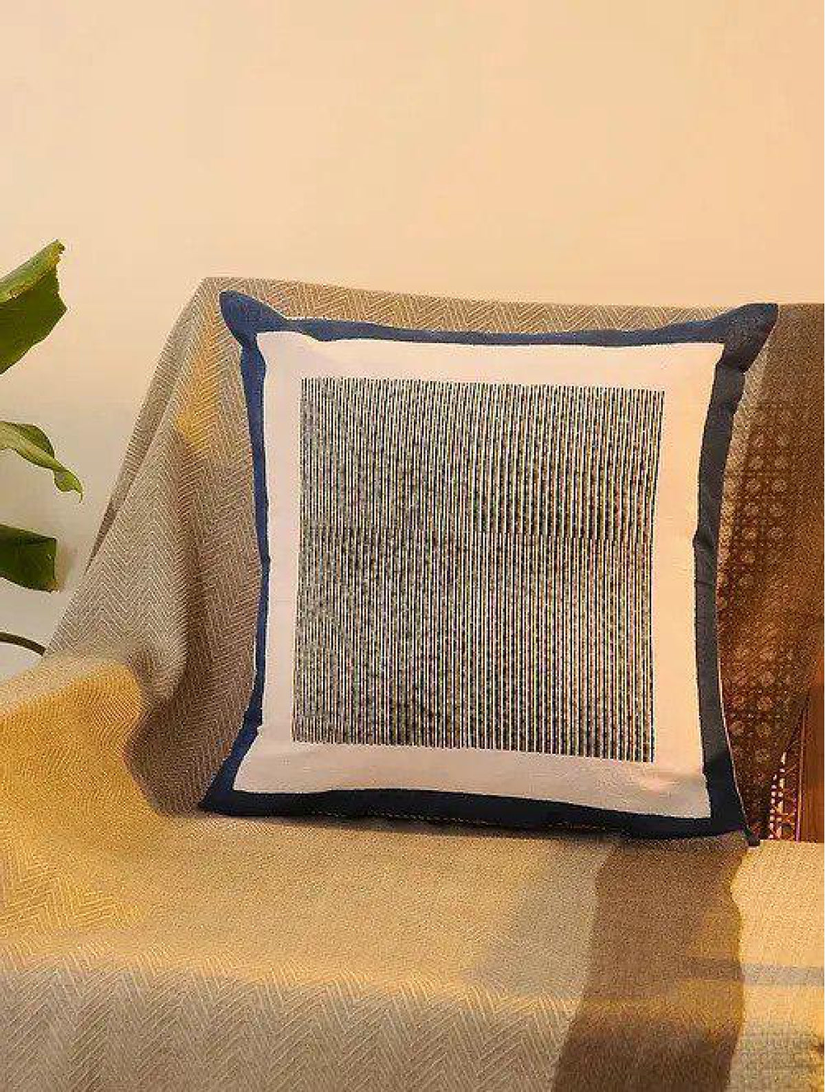 Indigo & White Set Of 2 Hand Block Printed Cushion Cover