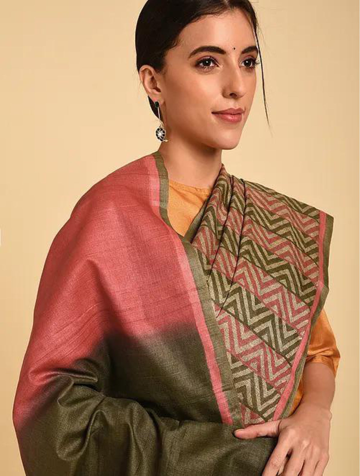 Maroon Green Ombre Tussar Saree