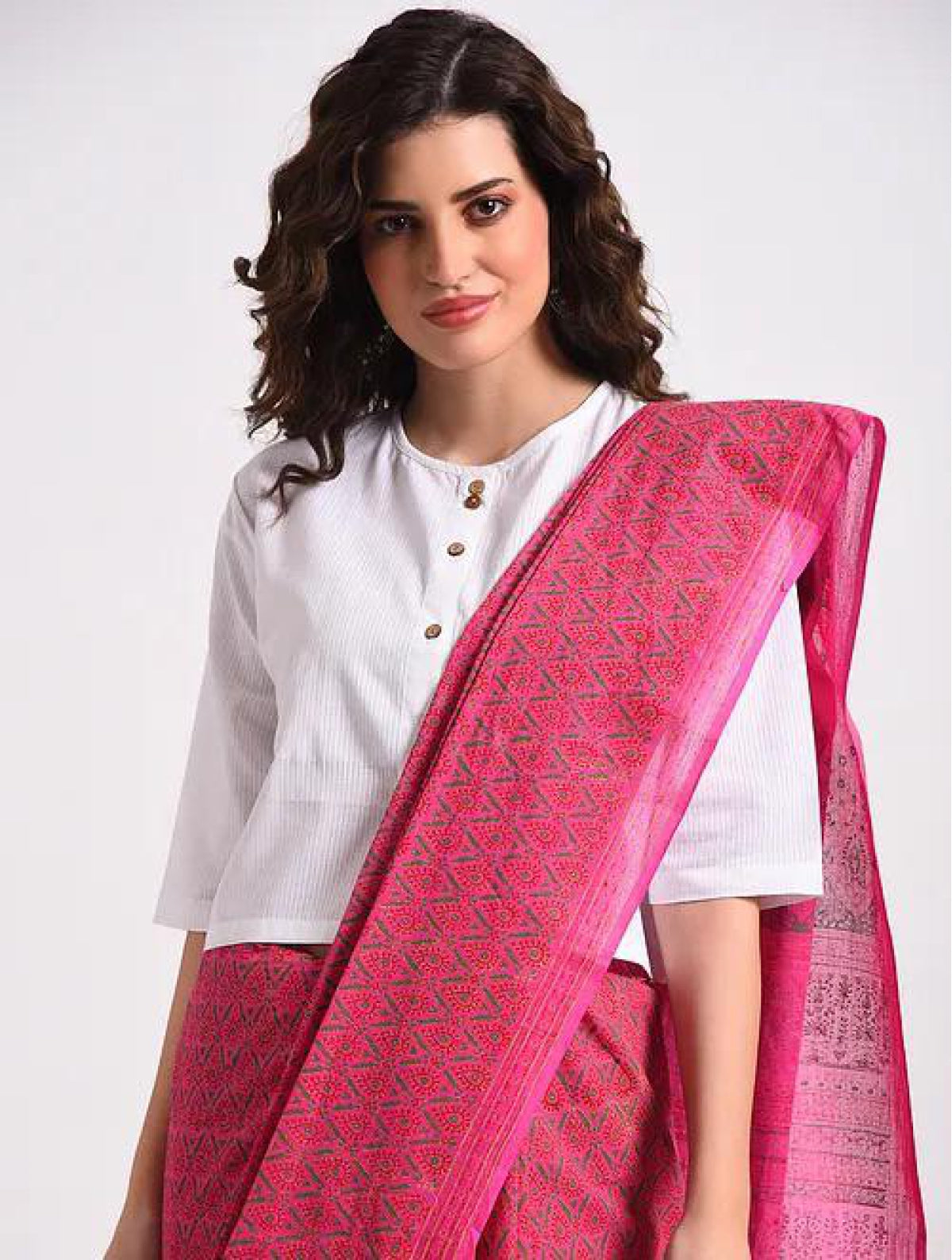 White Jacquard Cotton Blouse