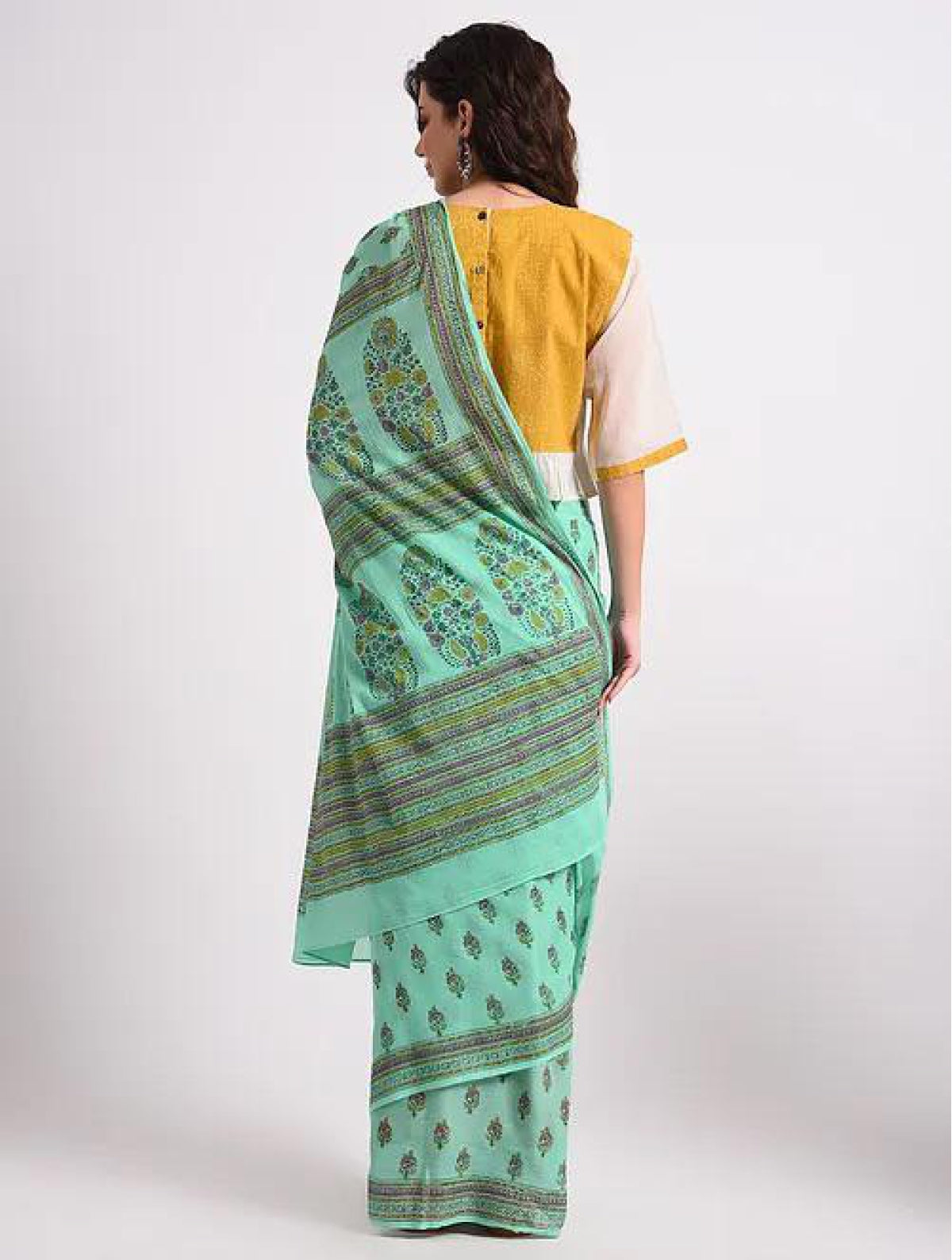 Mint Floral Cotton Saree
