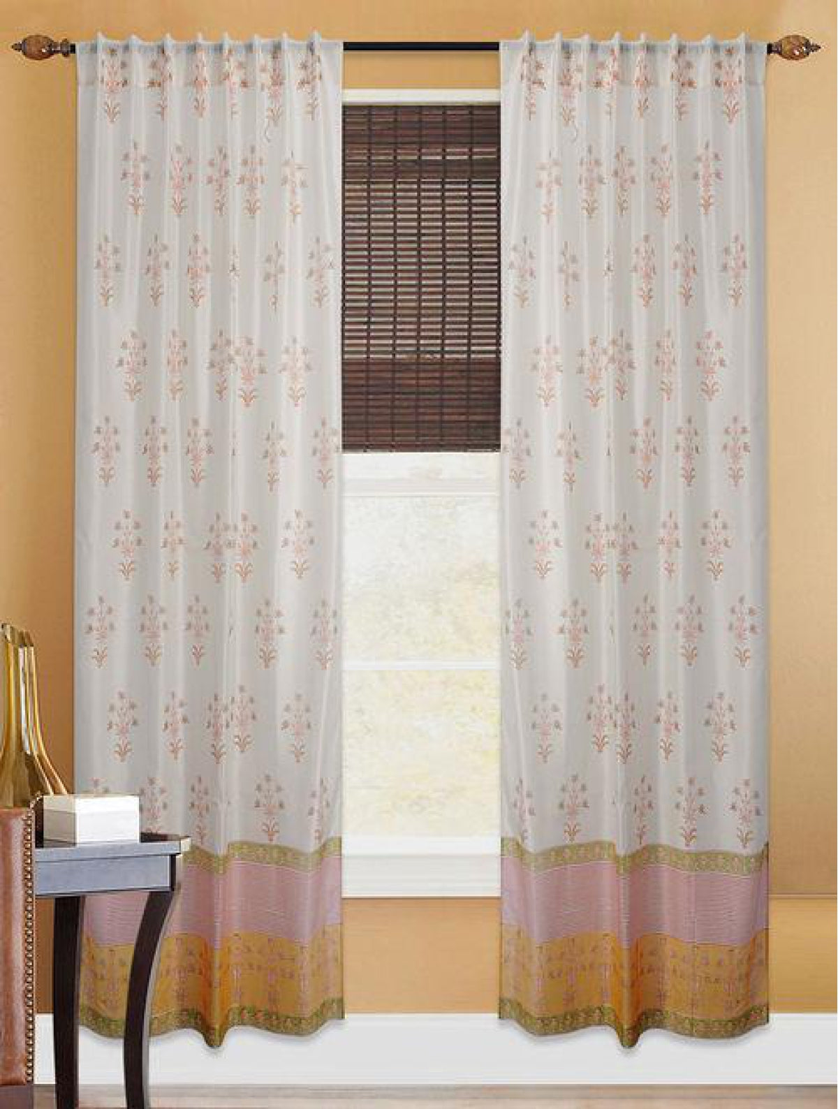 Chanderi Yellow Boota Curtains (Set of 2)
