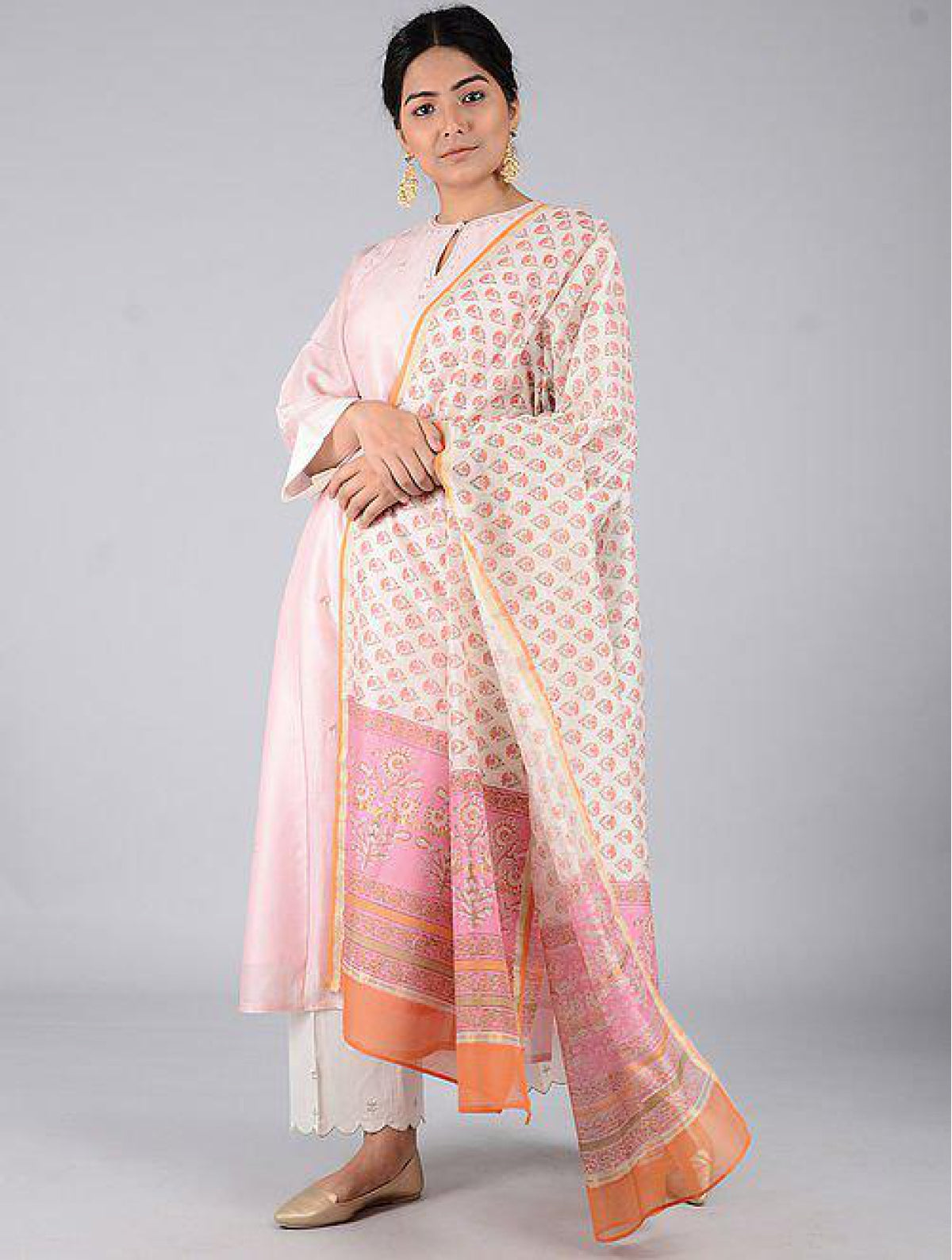 Pink-orange Chanderi Dupatta