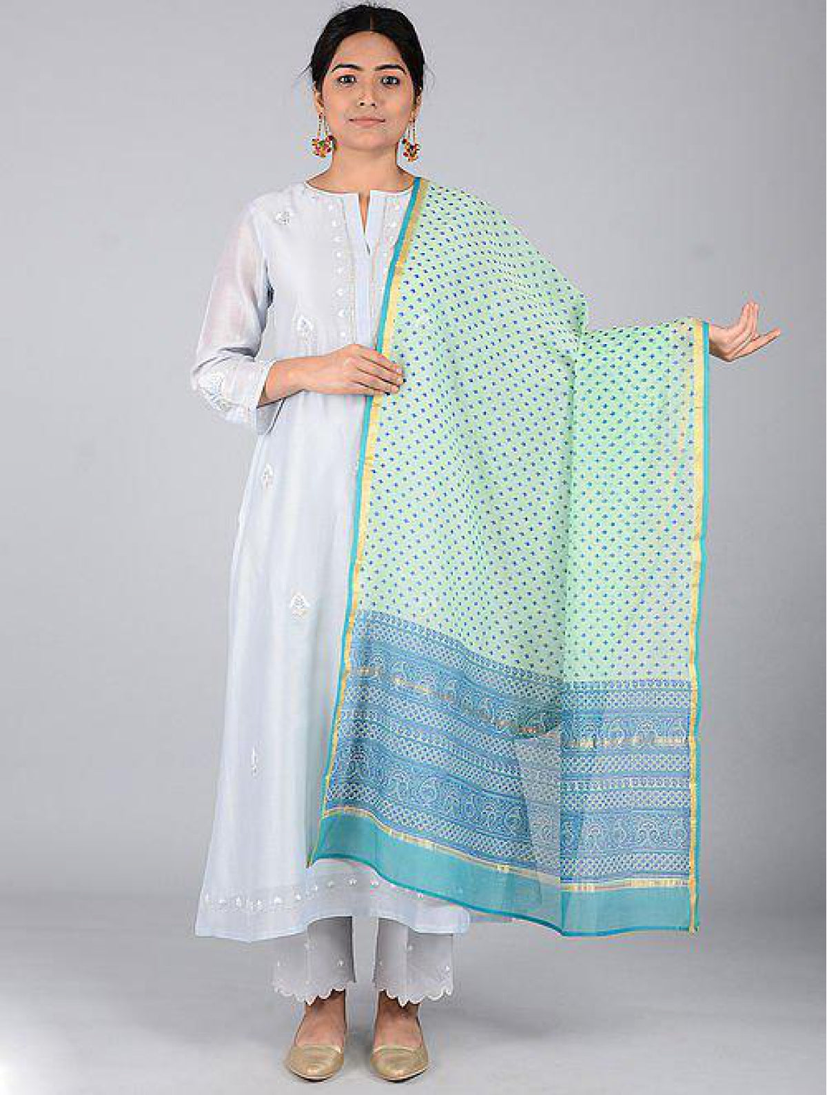 Turquoise Blue Chanderi Dupatta