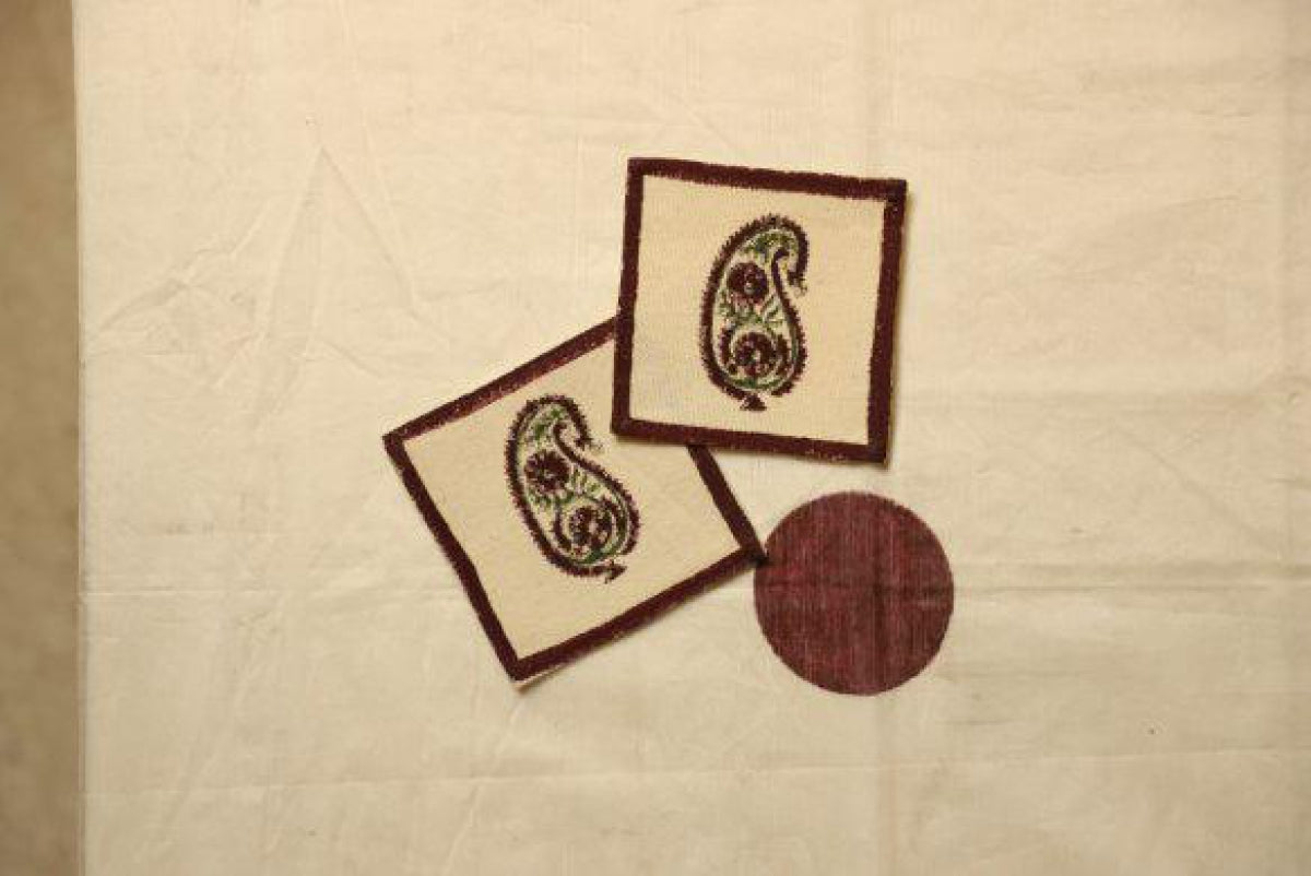 Set Of 2- Canvas Handblock Printed Fabric Coaster