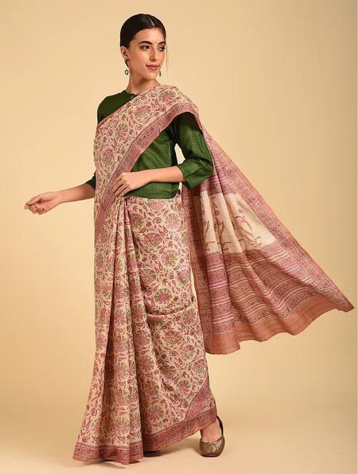 Beige Tussar Saree