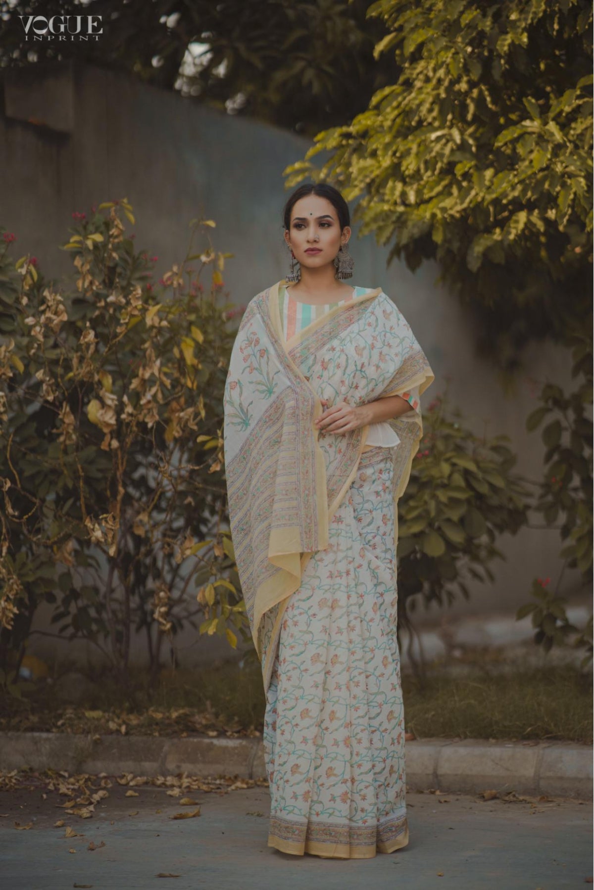 Handcrafted Cotton Hand Print White And Yellow Saree