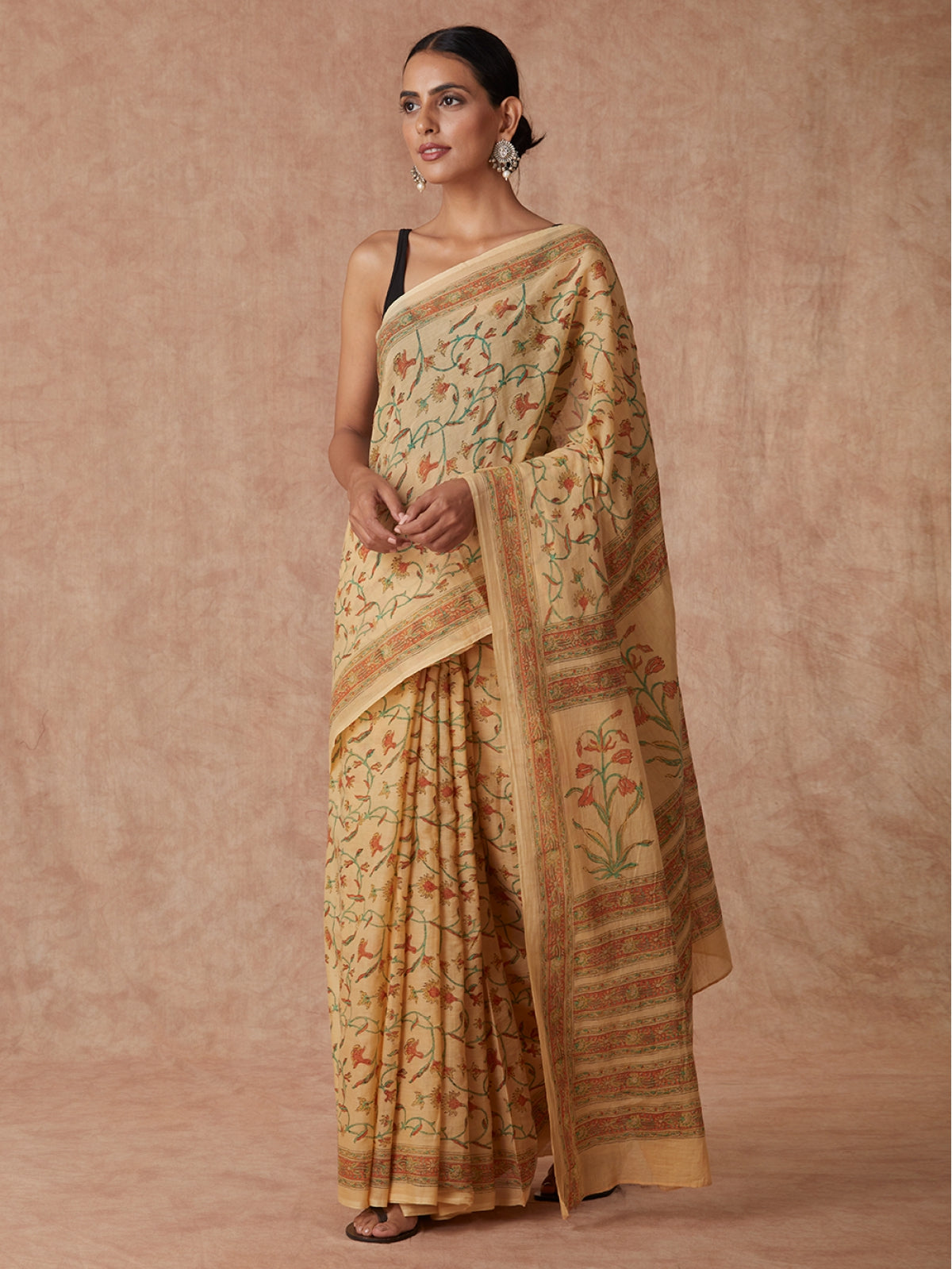 Light Orange Floral Cotton Saree