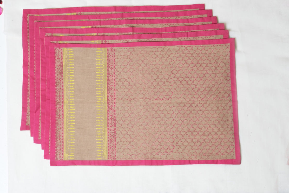 Pink Jaal Beige Table Mat 18*12(set of 2)