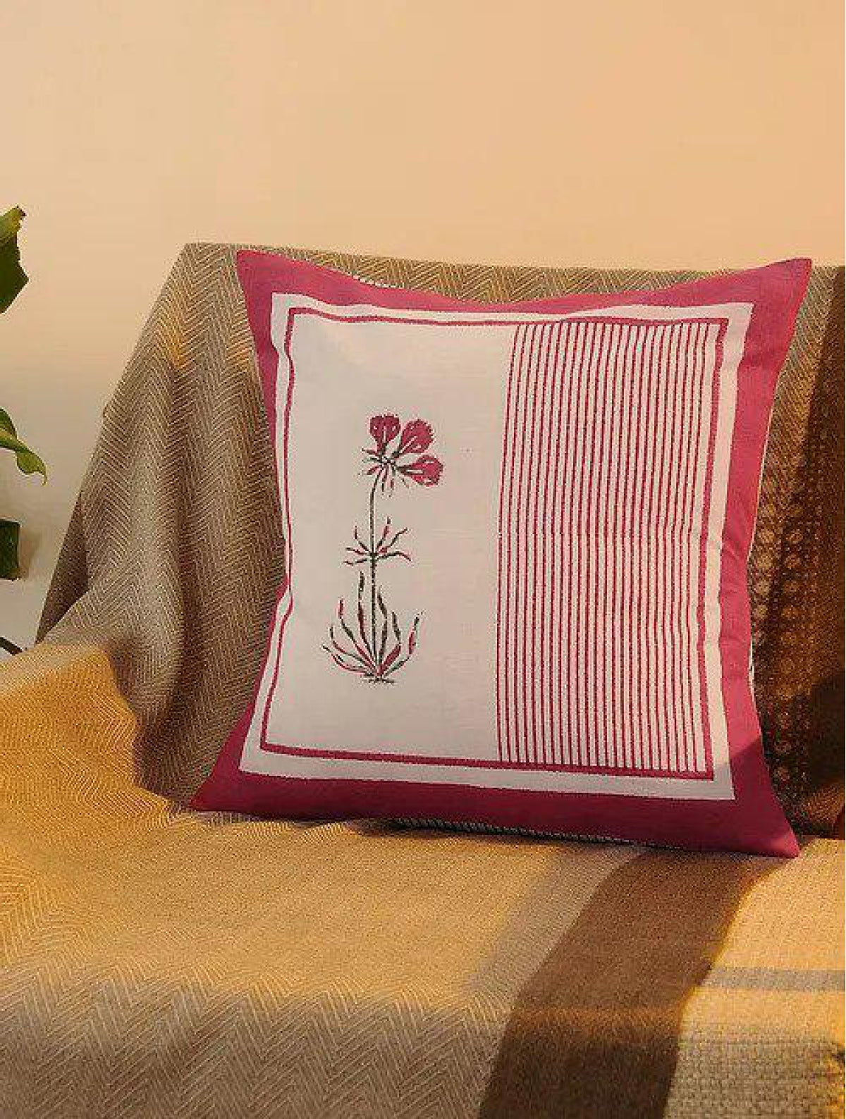 Blue & Olive Set Of 2 Hand Block Printed Cushion Cover