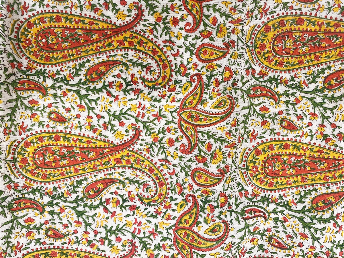 Cotton Paisely Orange Yellow Fabric by Meter