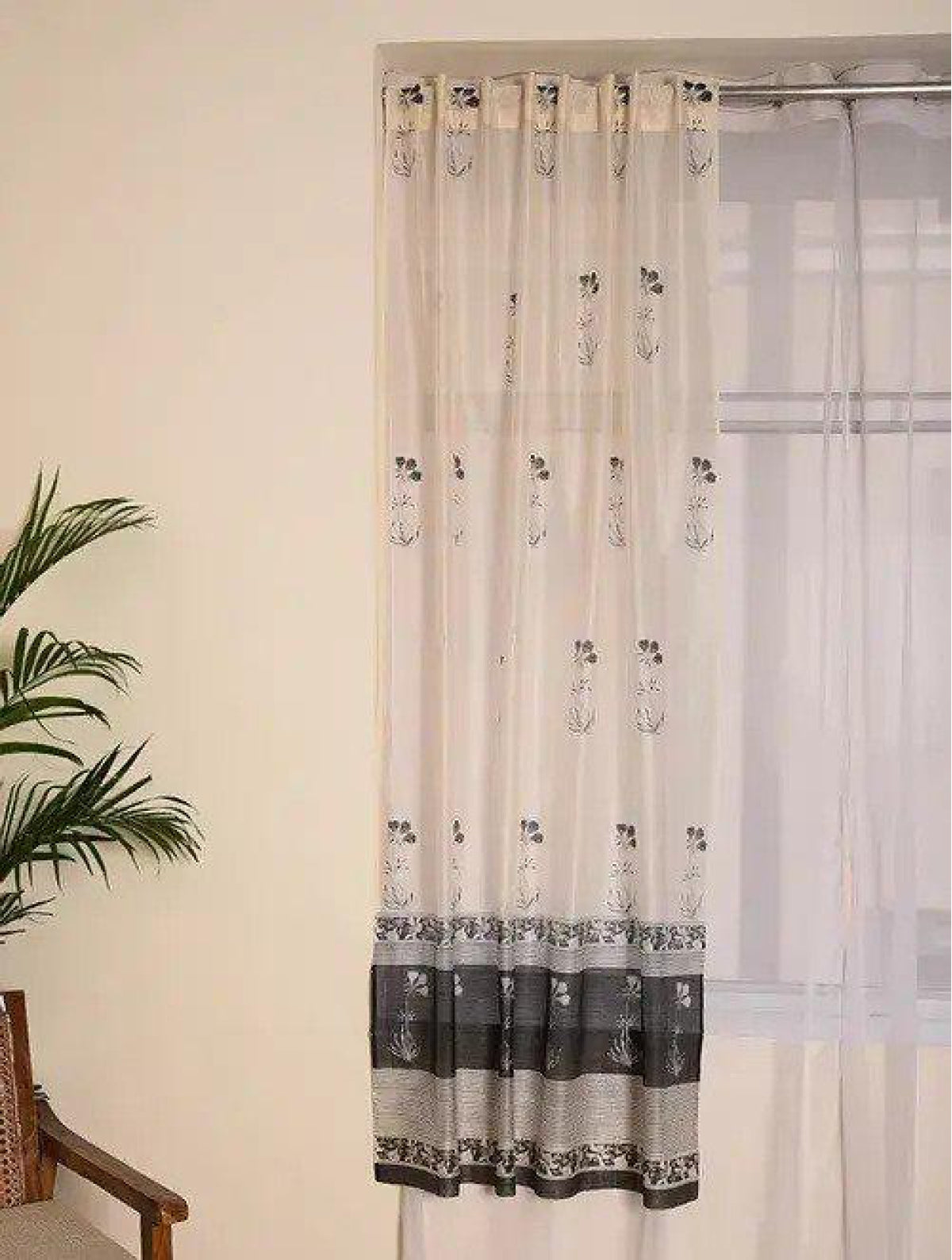 Chanderi Black Boota Curtains (Set of 2)