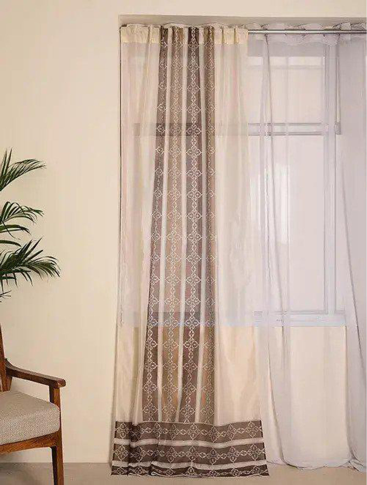 Set Of 2 Brown Hand Block Printed Chanderi Curtain