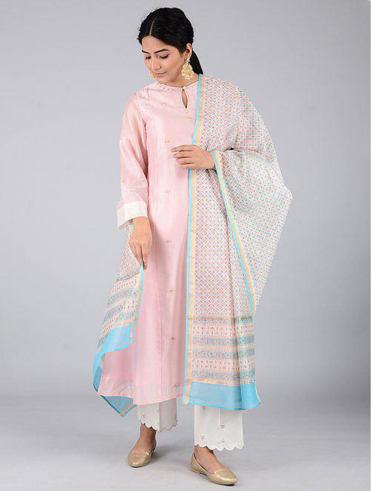 Blue-golden Chanderi Dupatta