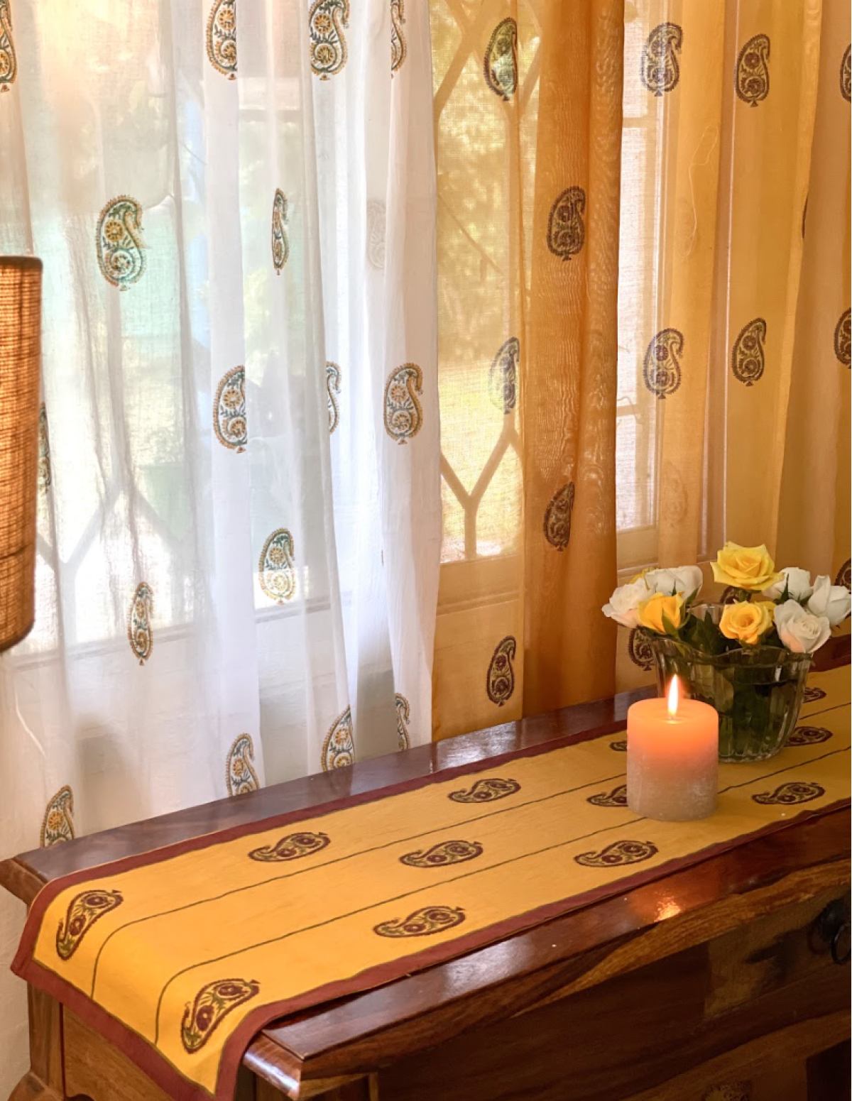 Yellow Paisely Handblock Printed Runner