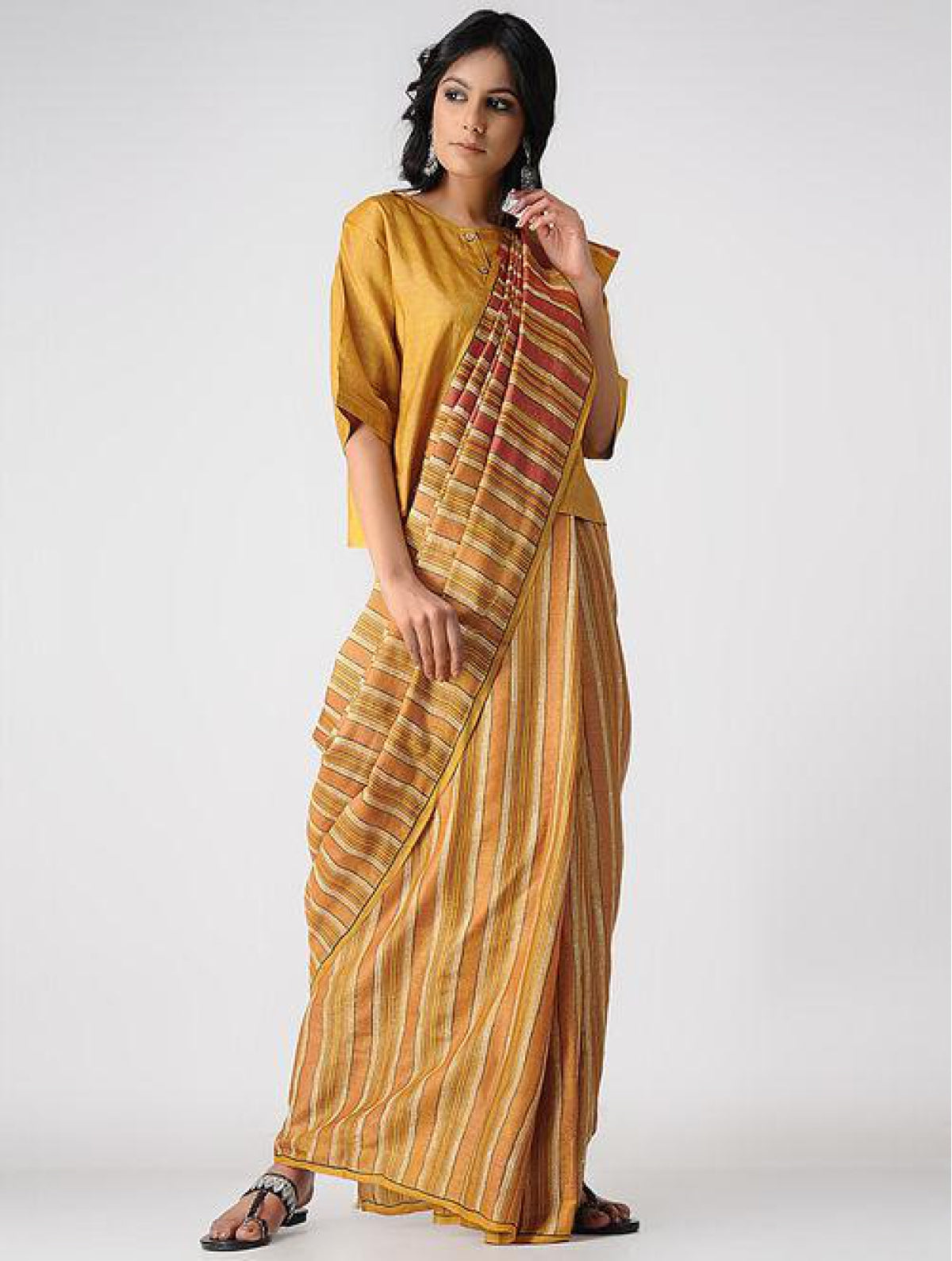 Handcrafted 100 % Tussar Silk Handblock Printed Yellow Saree