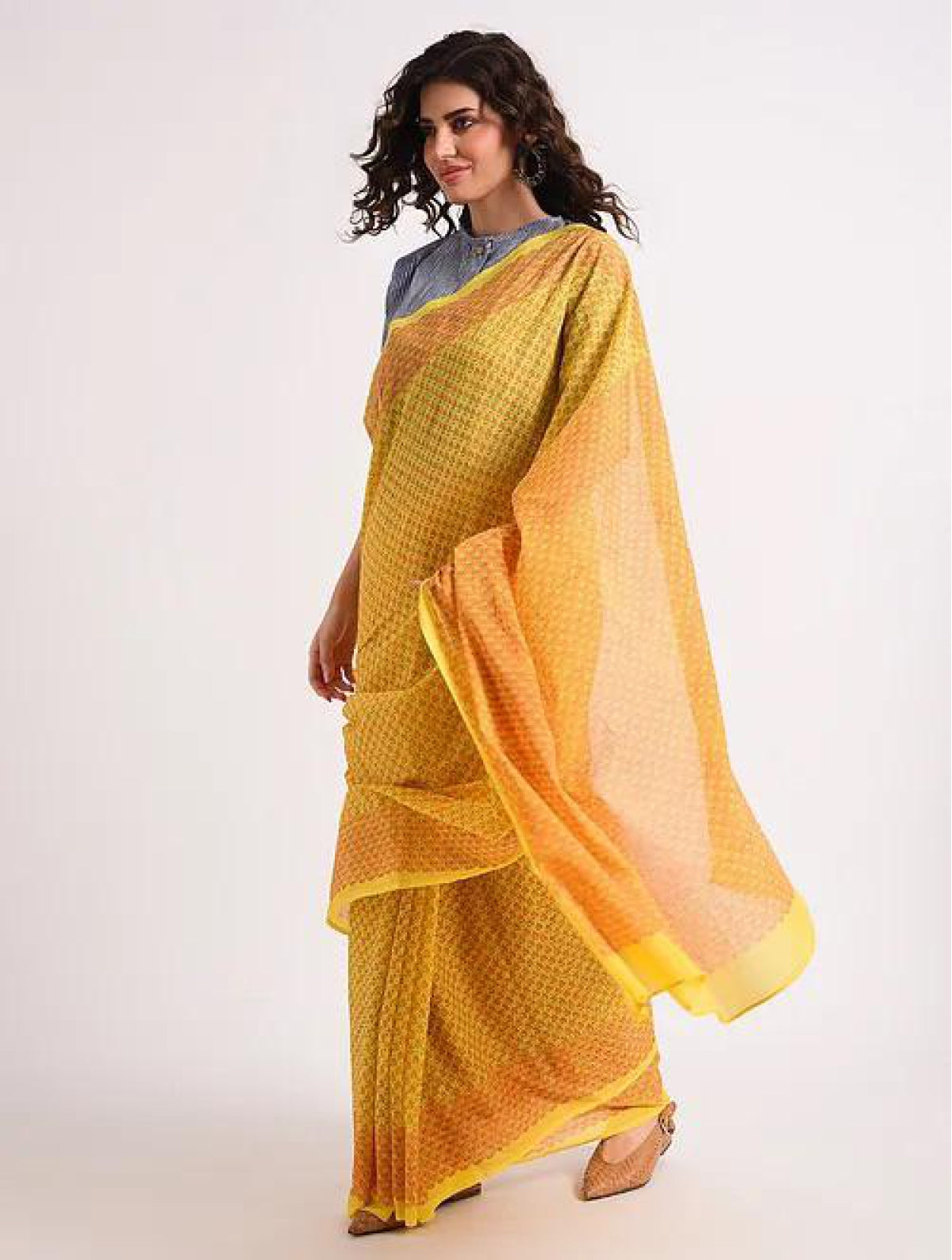 Yellow Micro buti Cotton Saree