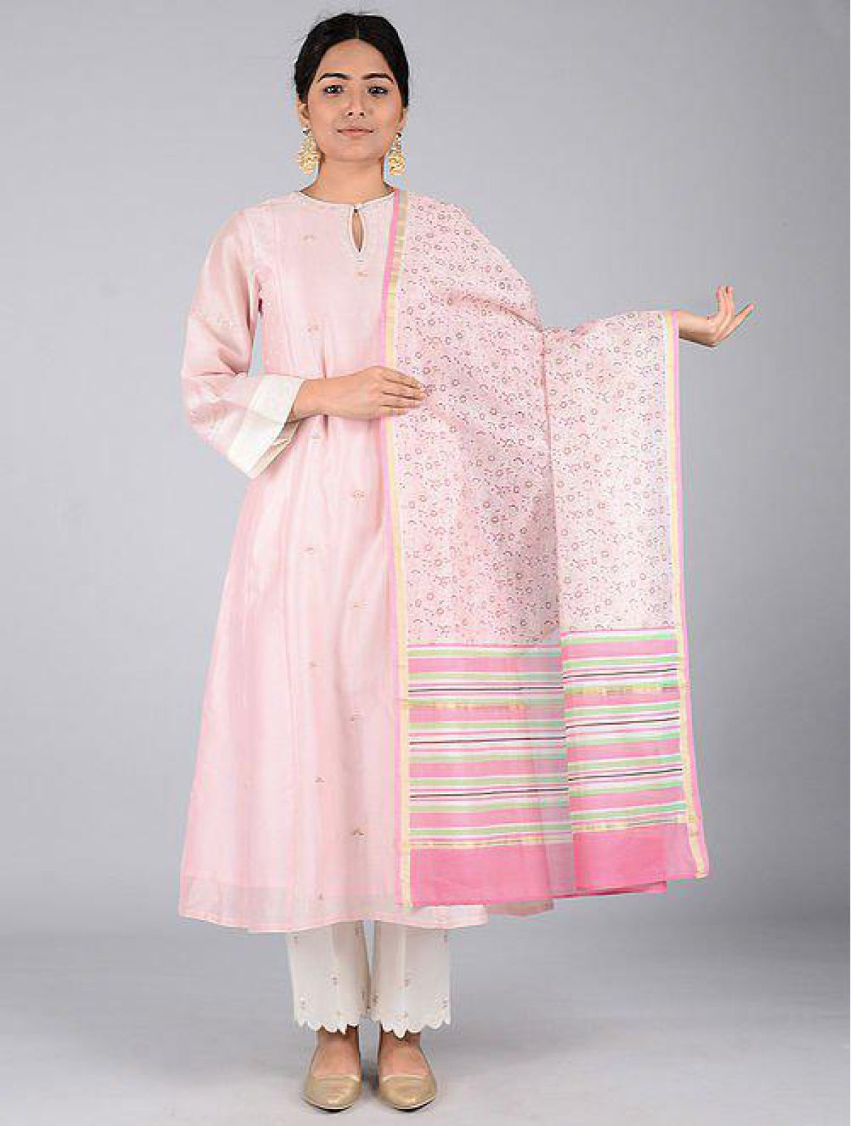 Magenta-white Chanderi Dupatta