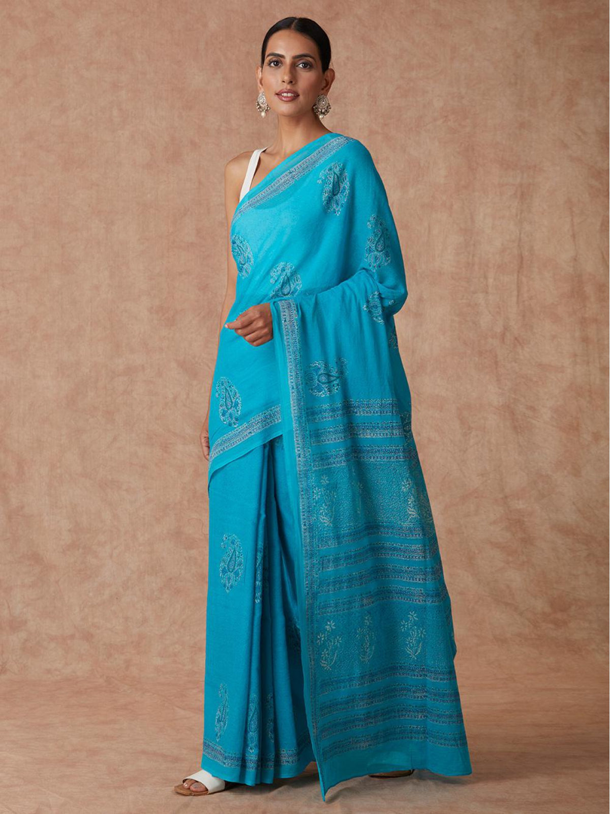 Turquoise Blue Cotton Saree