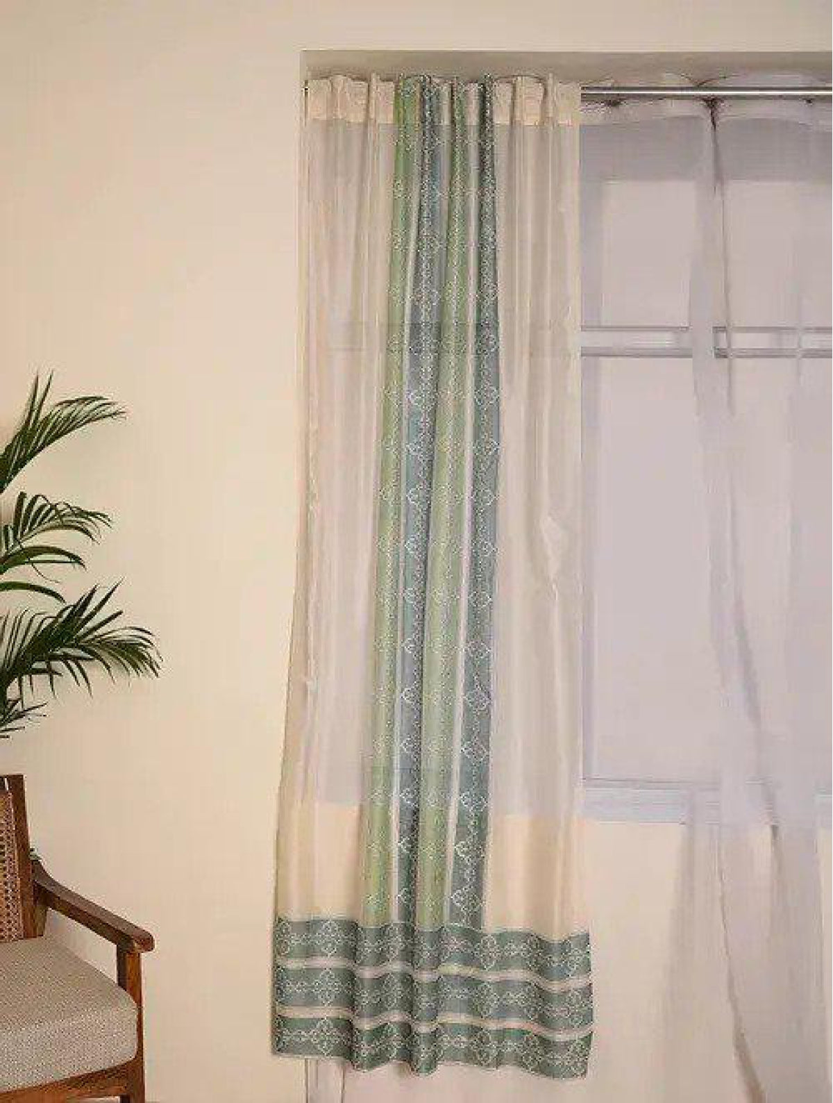 Set Of 2 Blue Chanderi Curtain