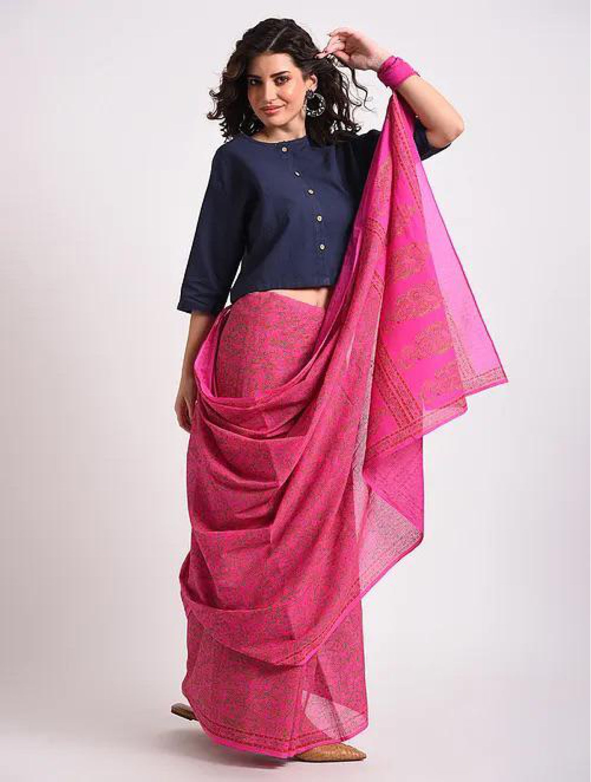 Fuschia Pink Cotton Saree