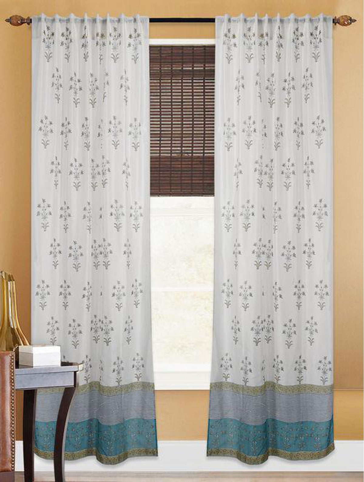 Chanderi Boota Blue Curtains (Set of 2)