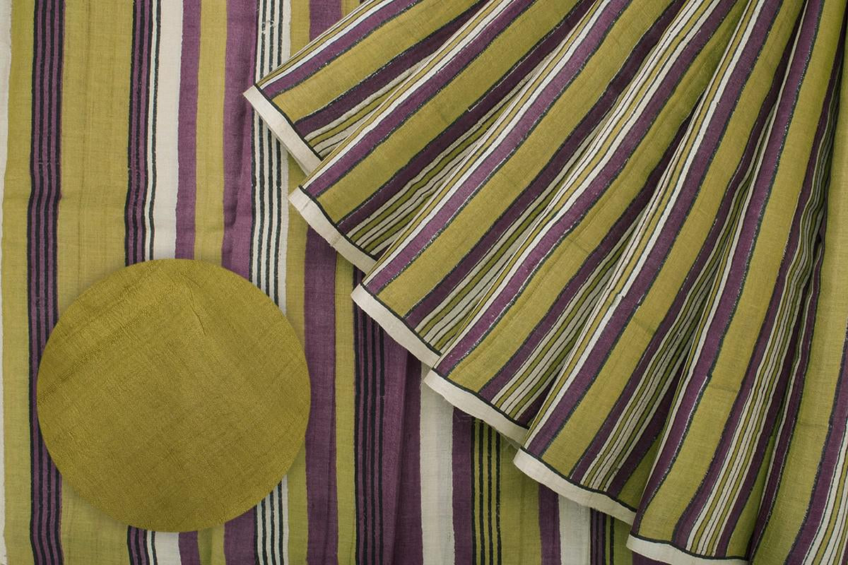 Handcrafted Cotton Hand Print Mustard And Maroon Saree