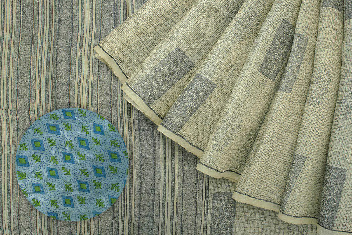 Handcrafted Cotton Hand Print Off White Saree