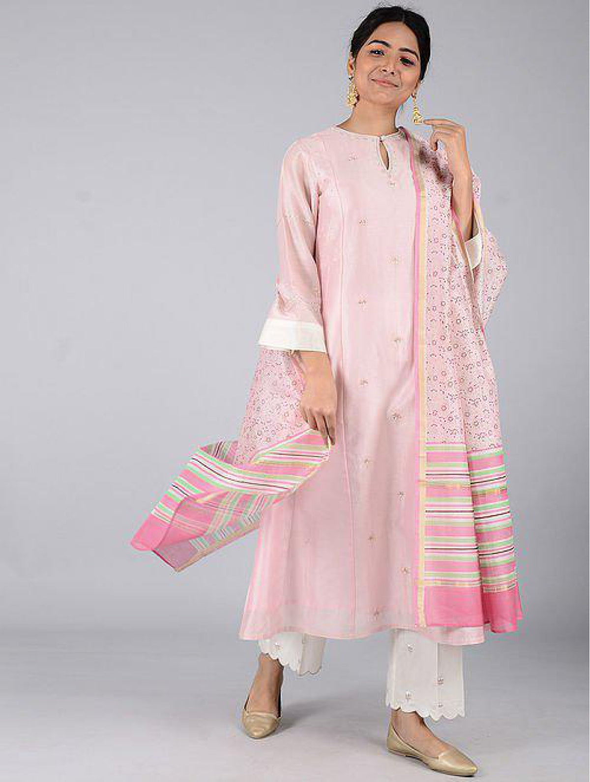 Magenta-white Chanderi Dupatta