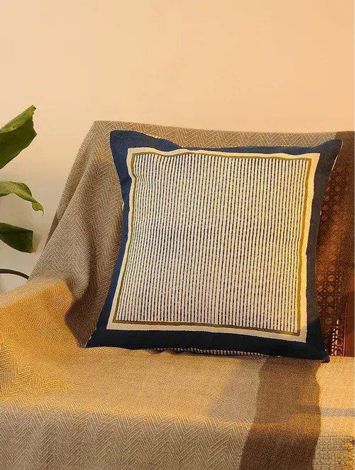Indigo & White Set Of 2 Hand Block Printed Cushion Cover