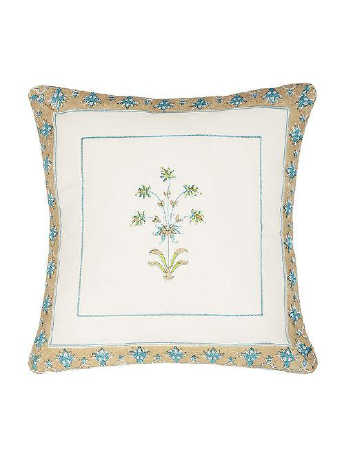 Set Of 2 Hand Block White And Yellow Cotton Cushion Covers