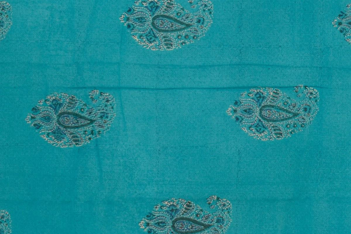 Turquoise Blue Cotton Saree