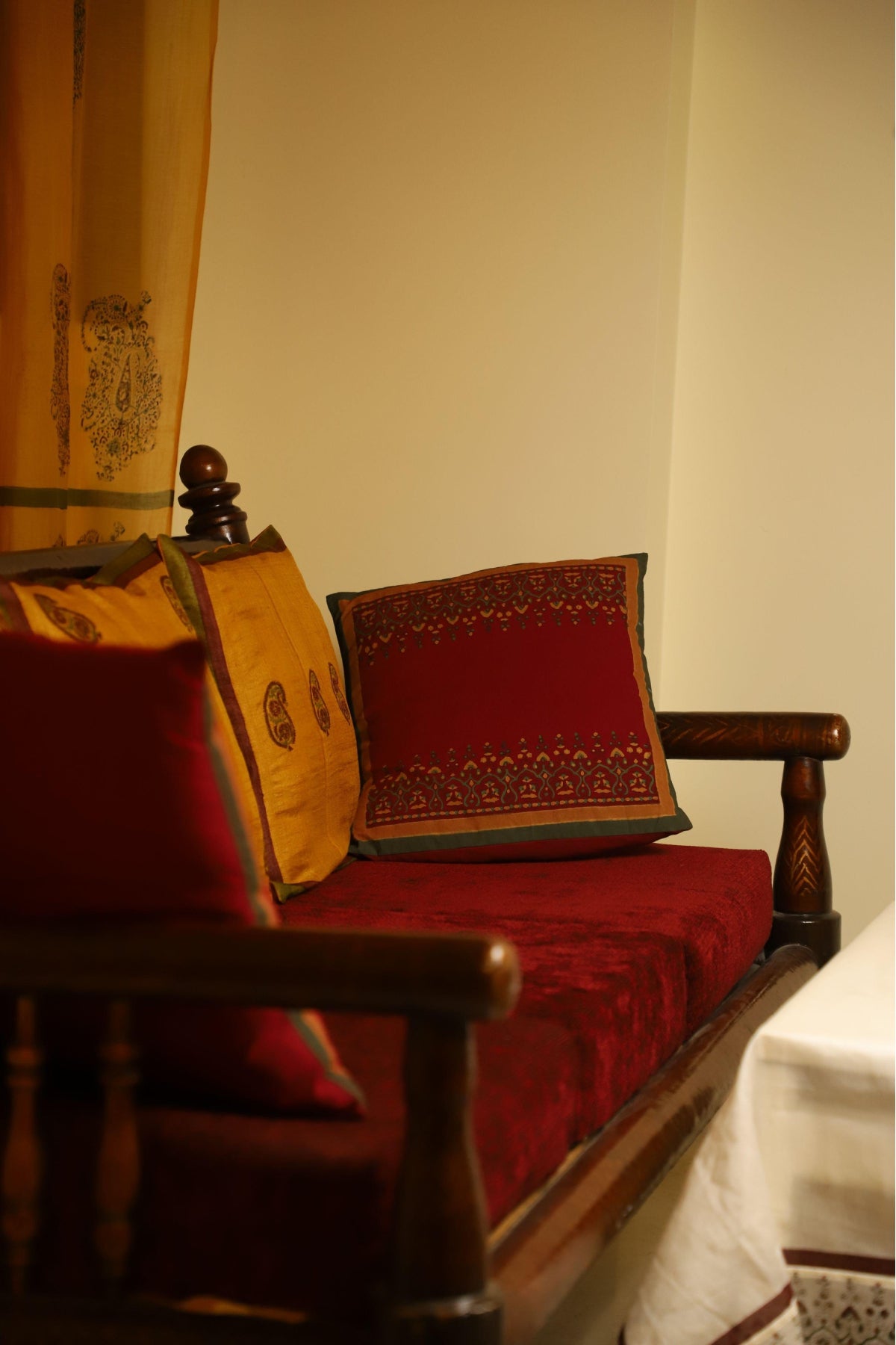 Maroon & Green Set Of 2 Hand Block Printed Cushion Cover