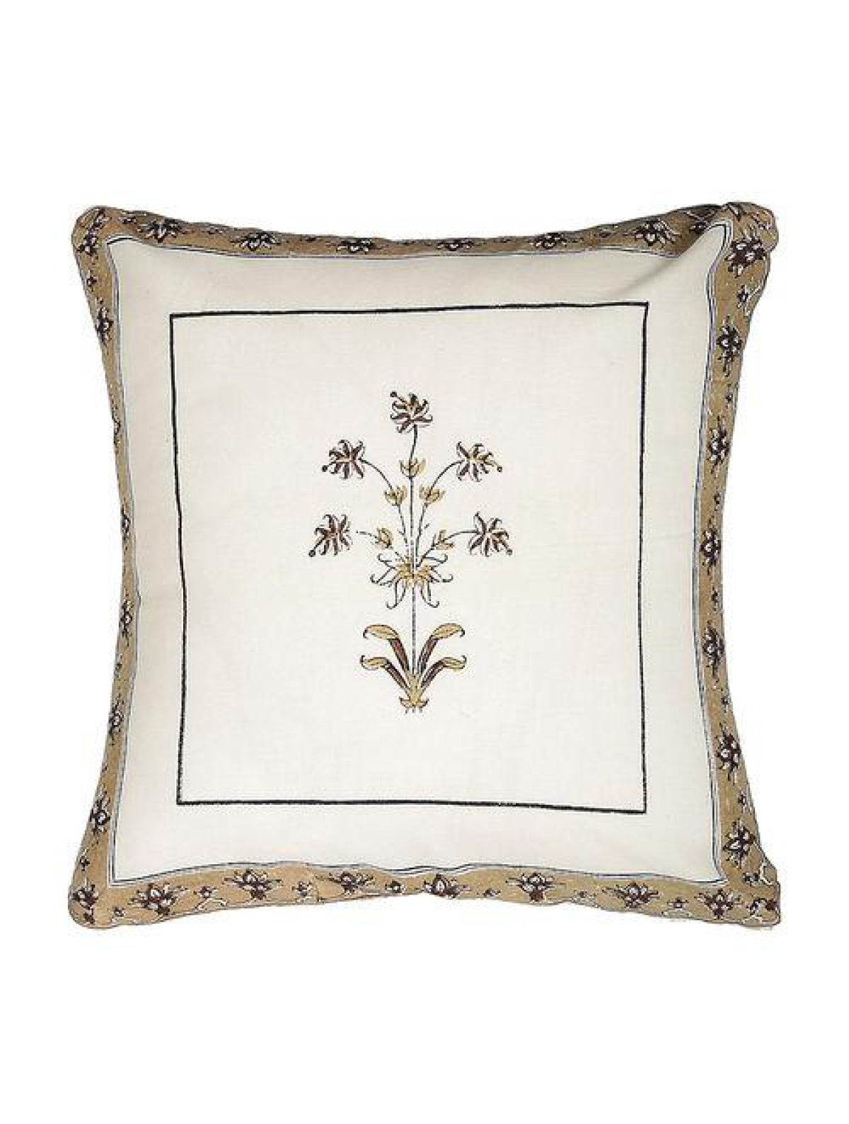 Set Of 2 Hand Block White And Brown Cotton Cushion Covers