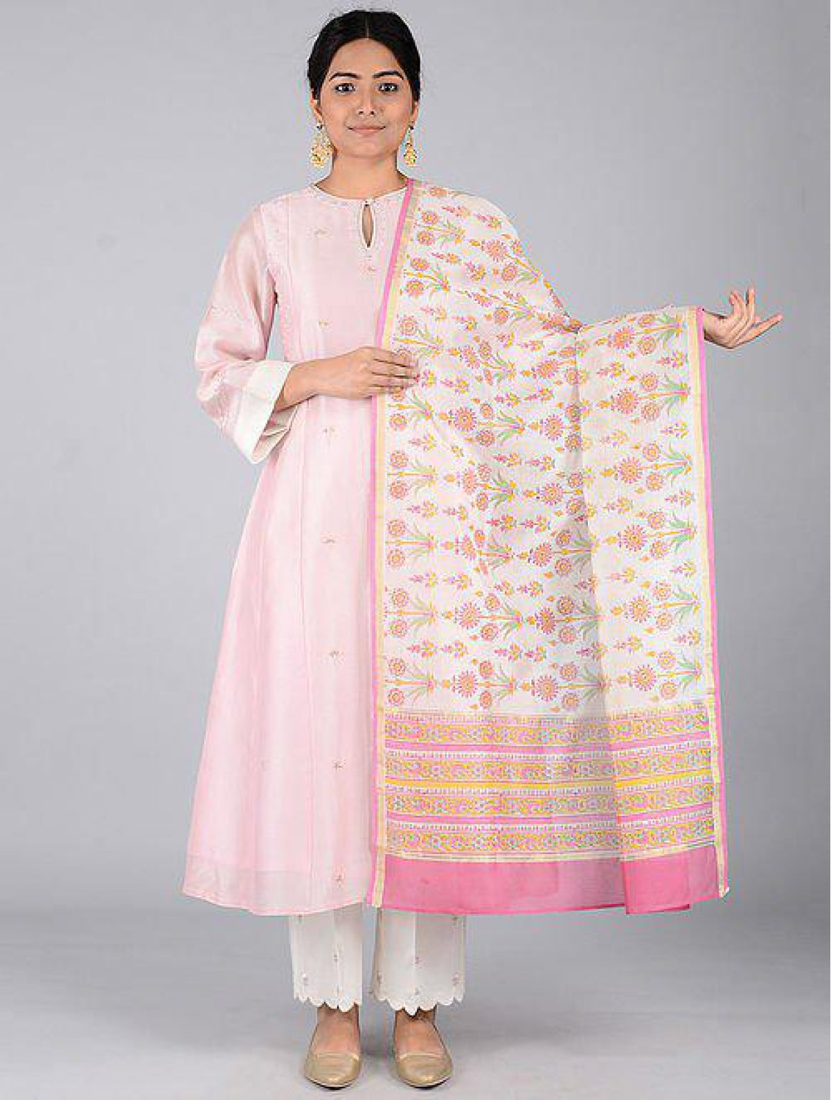 White-pink Chanderi Dupatta