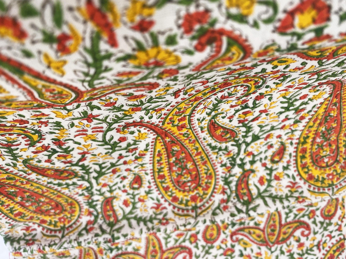 Cotton Paisely Orange Yellow Fabric by Meter