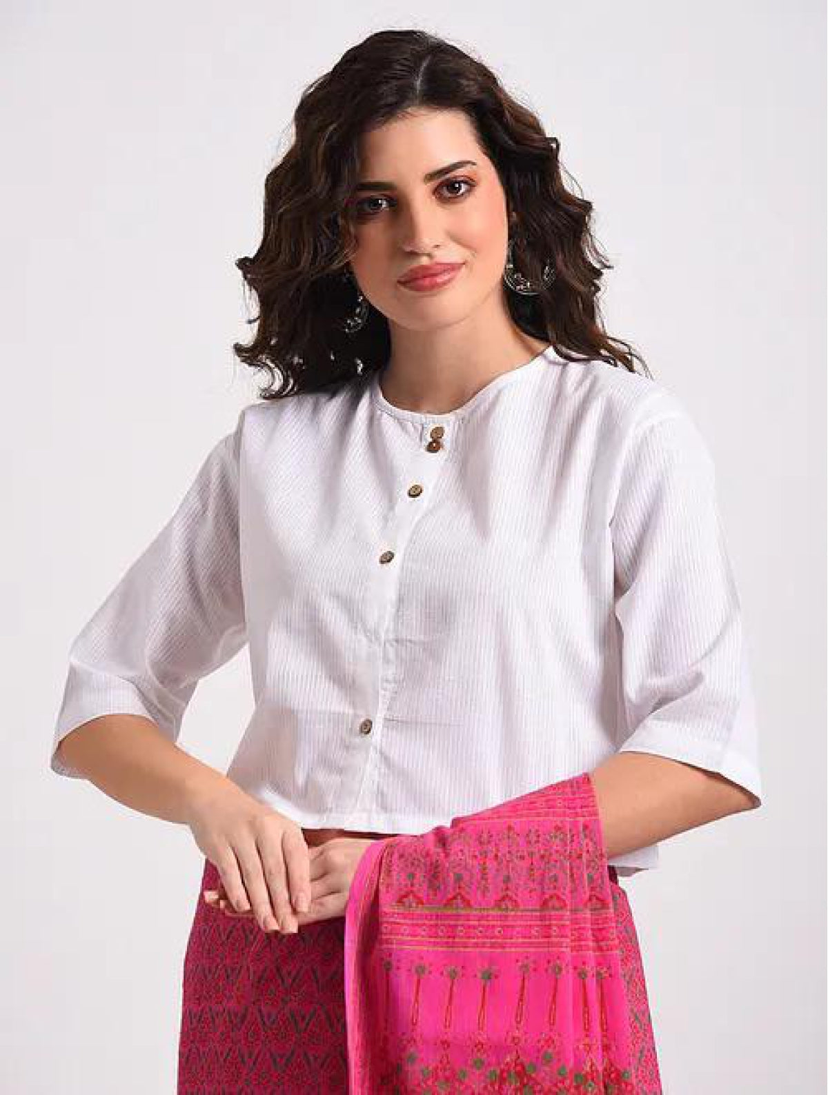 White Jacquard Cotton Blouse