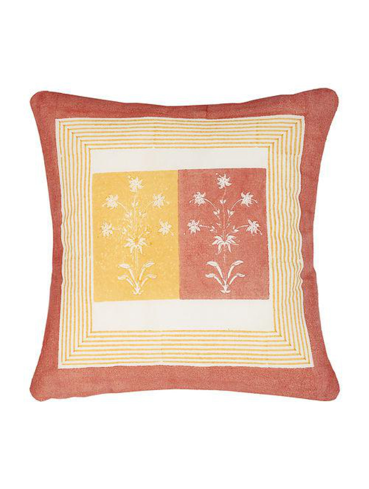 Set Of 2 Hand Block Brown And Yellow Cotton Cushion Covers