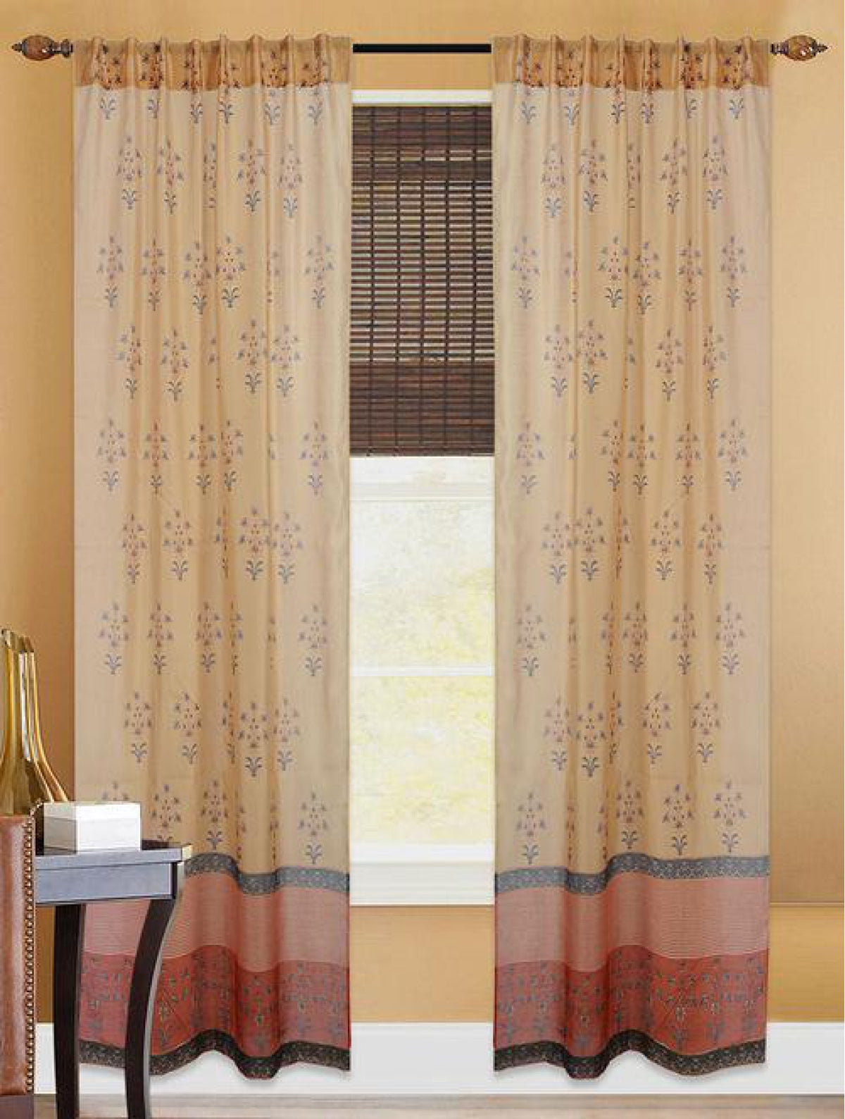 Chanderi Rust Boota Blue Curtains (Set of 2)