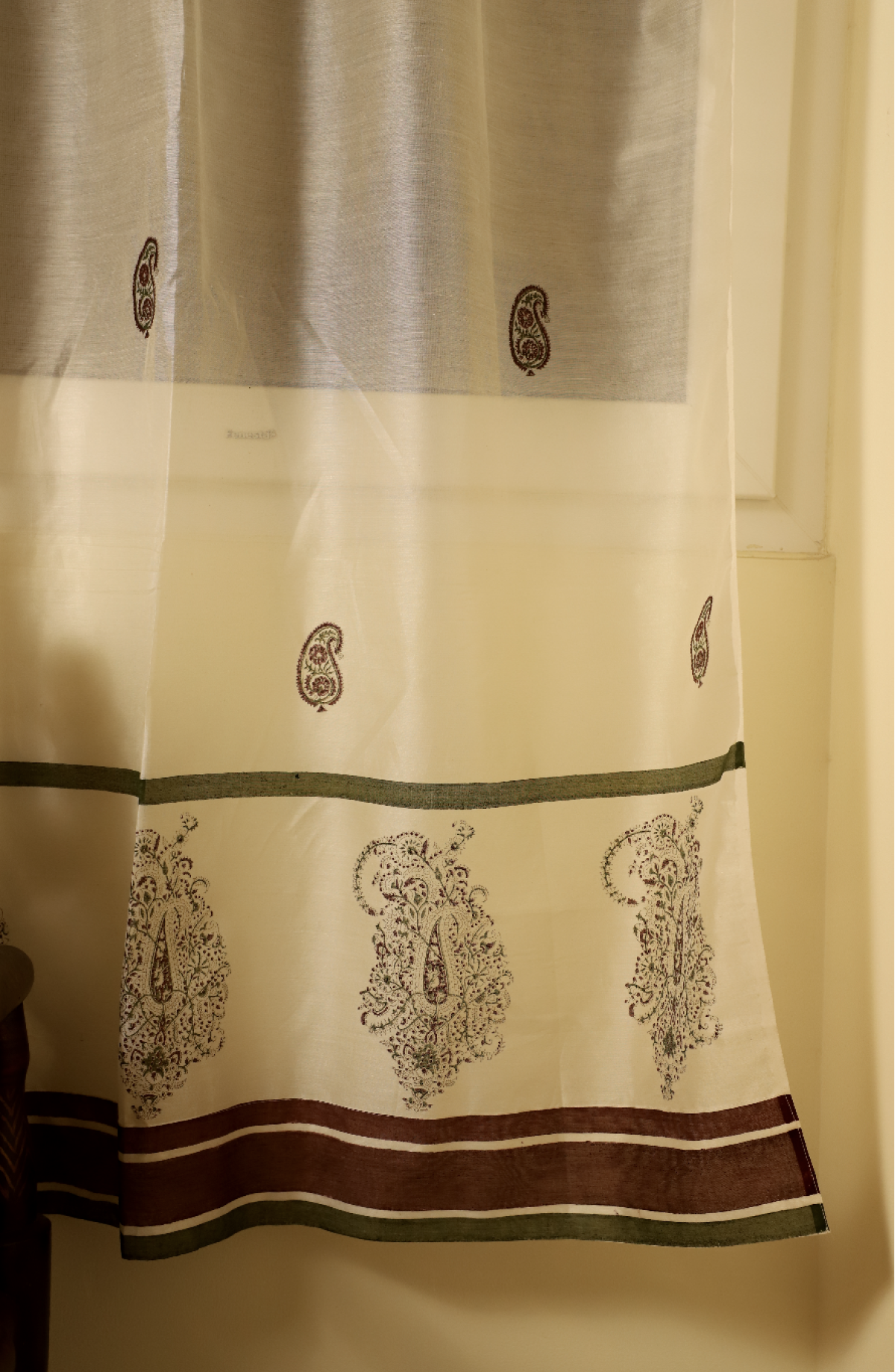 Set Of 2 Chanderi Handblock Printed Curtains