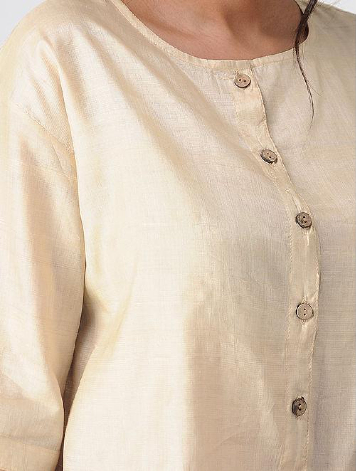 Off White Tussar Blouse With Wooden Button